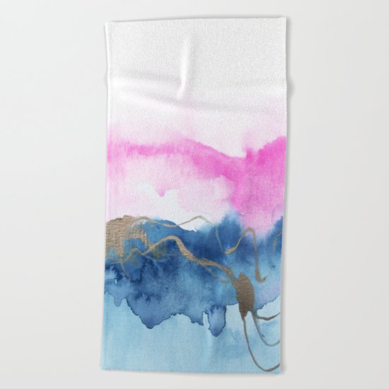 Abstract Watercolor Pink Blue Beach Towel