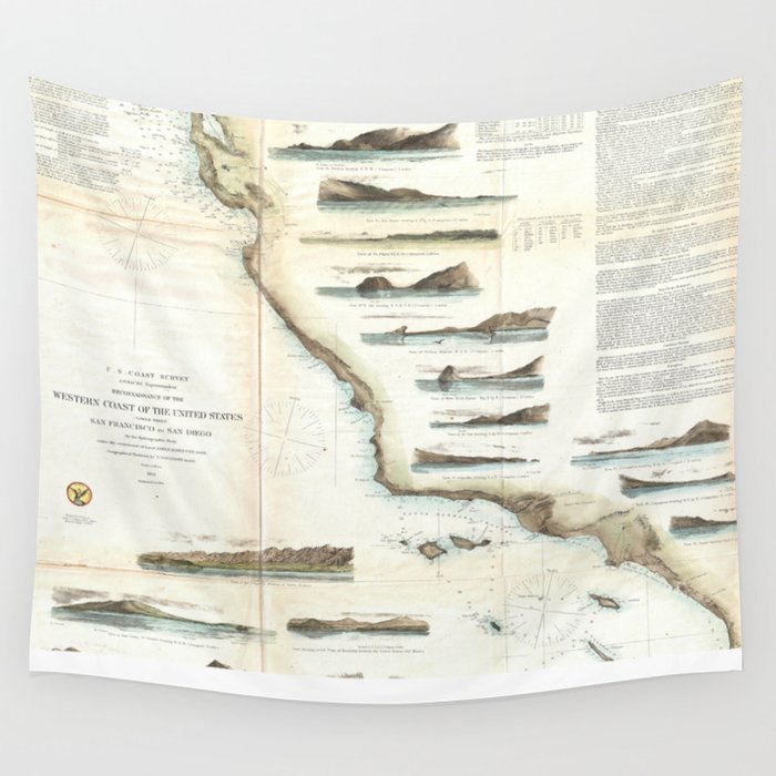 Vintage Map of The U.S. West Coast (1853) Wall Tapestry by BravuraMedia 