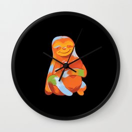 Colorful sloth holding  heart warm colors Wall Clock