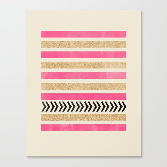 PINK AND GOLD STRIPES AND ARROWS Canvas Print