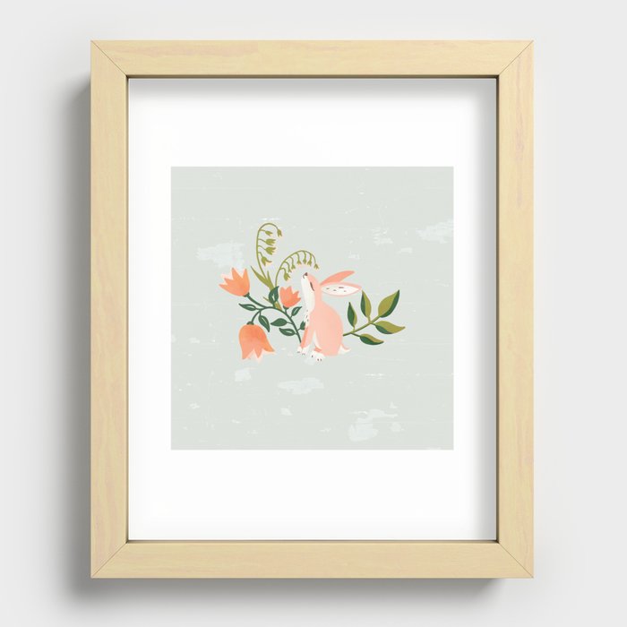 "Dreamy Bunny" Cute & Fun Pink Floral Rabbit Art Recessed Framed Print