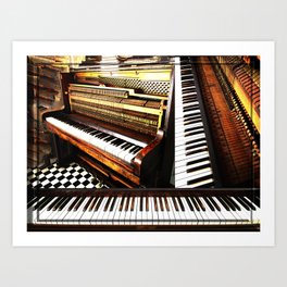 Vintage piano montage, history, keys, wood, and music Art Print