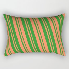 [ Thumbnail: Forest Green & Coral Colored Lines Pattern Rectangular Pillow ]