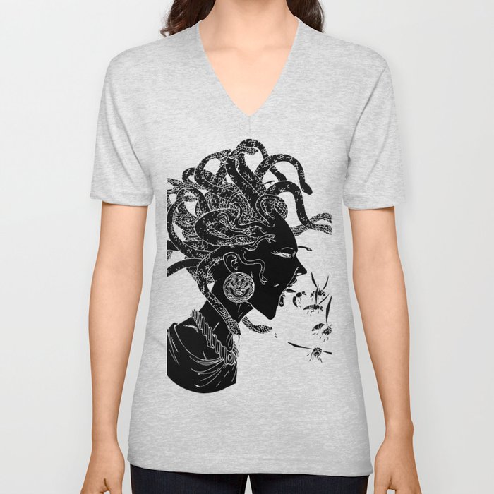 Black Medusa V Neck T Shirt