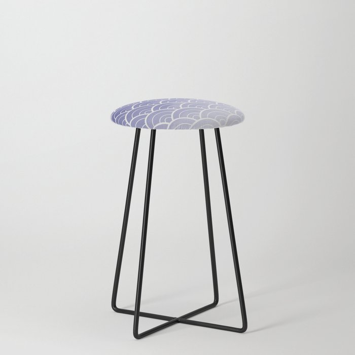 Very Peri Ombre Japanese Waves Pattern (Pantone Very Peri) Counter Stool