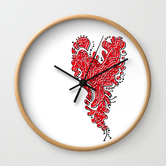 Cell Heart Wall Clock | Drawing, Digital, Cell, Pattern, Lines, Drawing, Heart, Red, Ouma, Japan