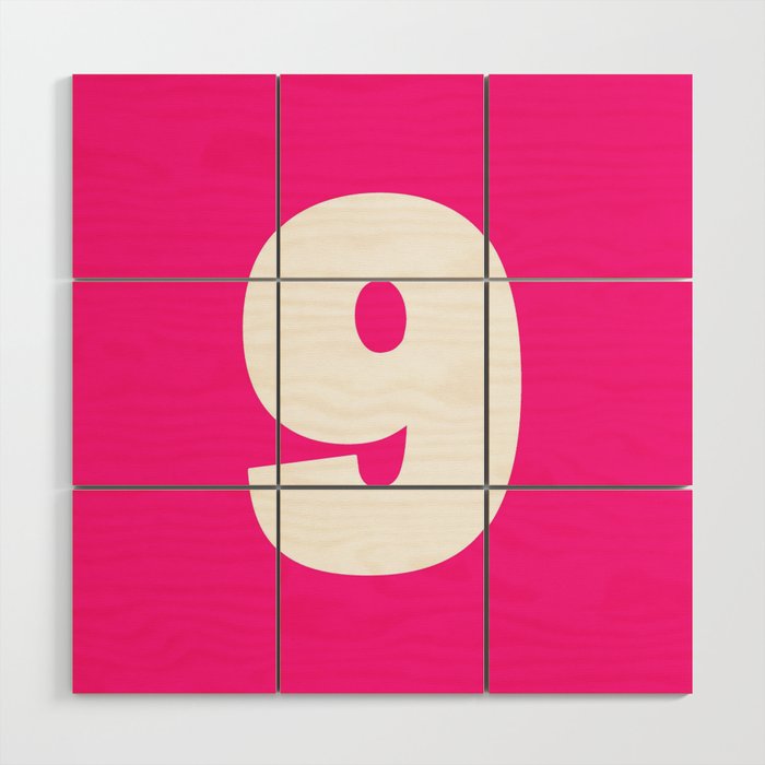 9 (White & Dark Pink Number) Wood Wall Art