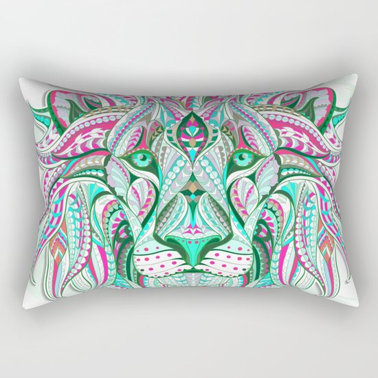 Sea Green Ethnic Lion Rectangular Pillow