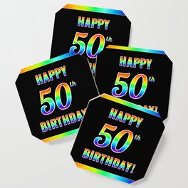 [ Thumbnail: Fun, Colorful, Rainbow Spectrum “HAPPY 50th BIRTHDAY!” Coaster ]