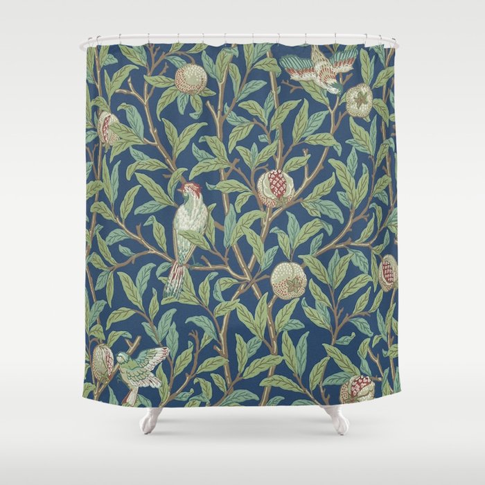 William Morris Bird and Pomegranate Detail Blue Sage Shower Curtain