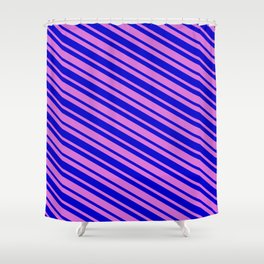 [ Thumbnail: Orchid & Blue Colored Stripes/Lines Pattern Shower Curtain ]