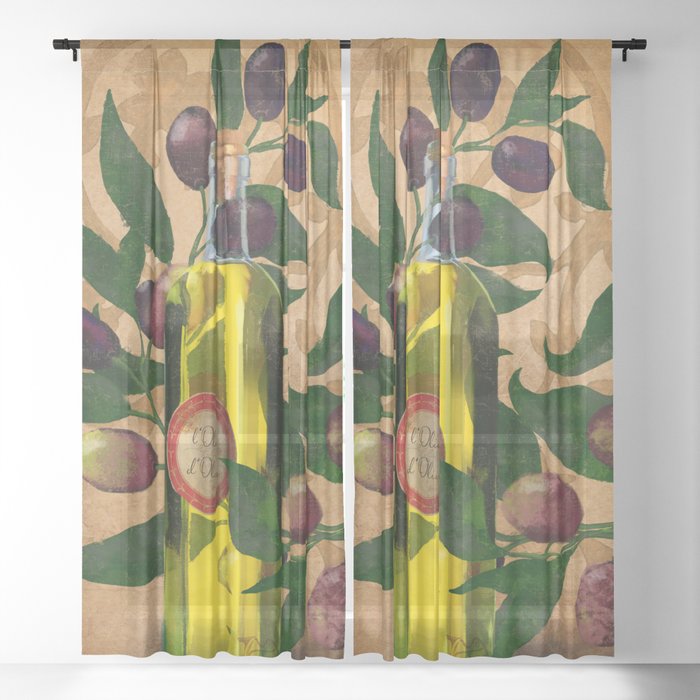 Olives and Italian Olive Oil Sheer Curtain