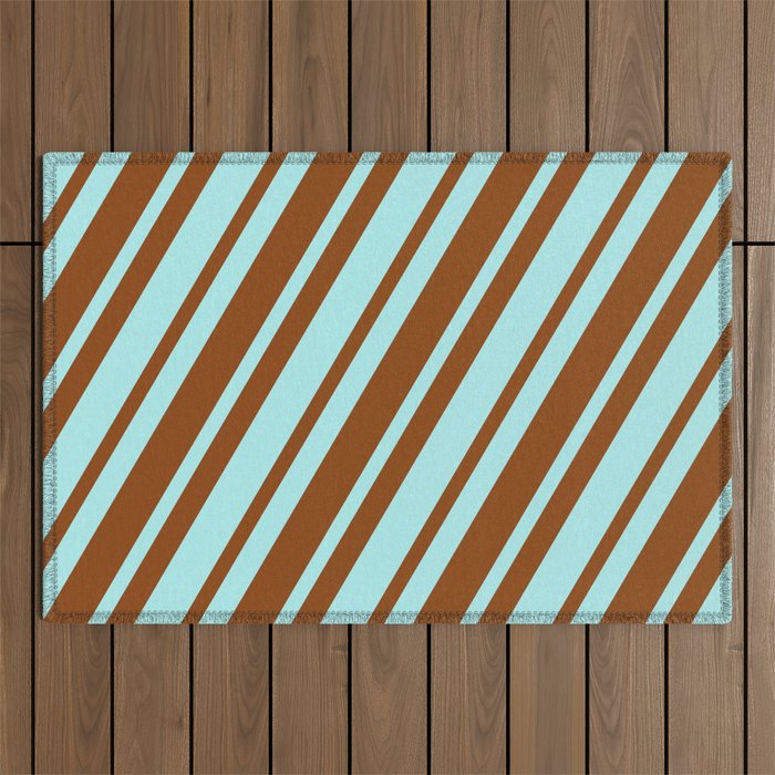 Turquoise and Brown Colored Lines/Stripes Pattern Outdoor Rug
