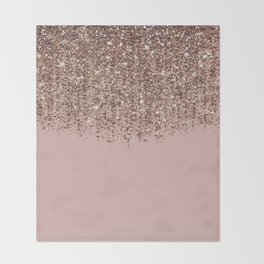 Blush Pink Rose Gold Bronze Cascading Glitter Throw Blanket