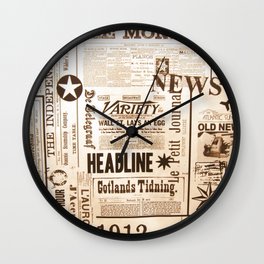 Vintage Newspaper Ads Black and White Typography Wall Clock