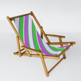 [ Thumbnail: Lavender, Orchid, and Lime Green Colored Lined/Striped Pattern Sling Chair ]
