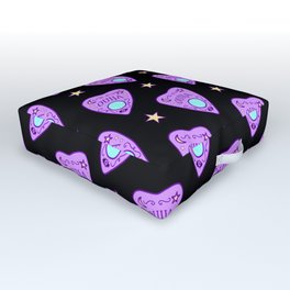 Planchette Pattern on Black Outdoor Floor Cushion | Divination, Wicca, Planchette, Spiritboard, Graphicdesign, Witchcraft, Digital, Cute, Witchy, Occult 