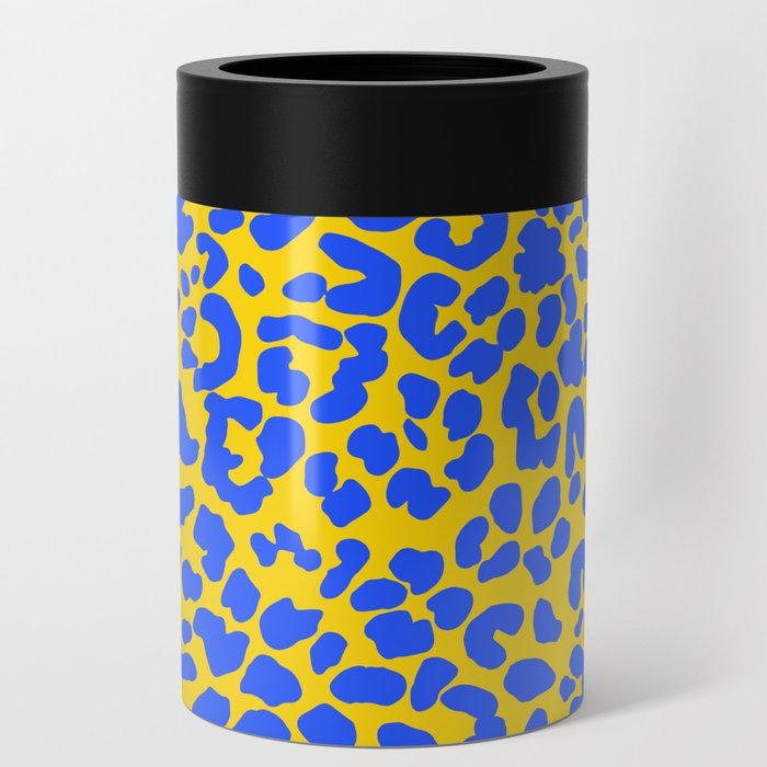 Yellow & Blue Leopard Print Can Cooler