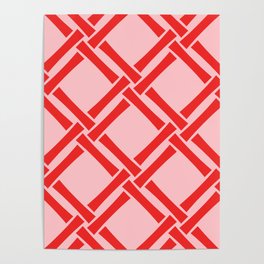 Classic Bamboo Trellis Pattern 565 Red and Pink Poster
