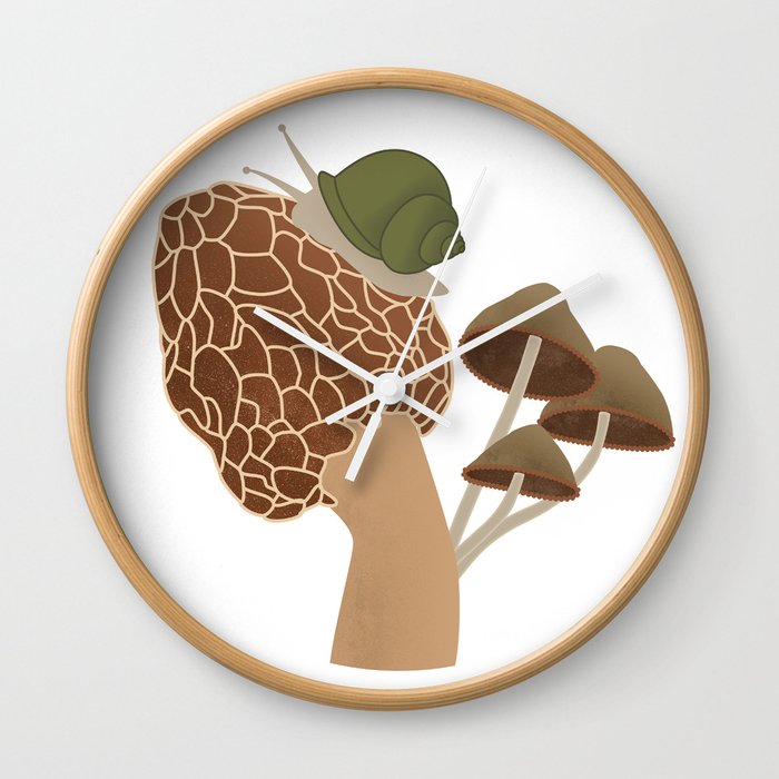 Morel, Mushrooms, and a Snail Wall Clock