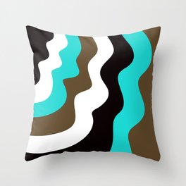 Modern Retro Abstract Color Block Waves // Turquoise Blue, Dark Brown, Black and White Throw Pillow