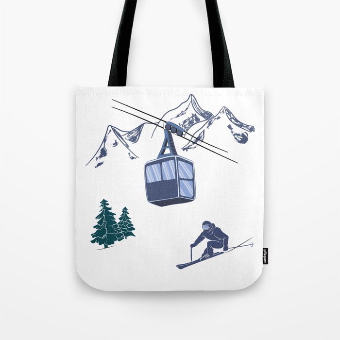 Ski Lift Winter Scene Tote Bag