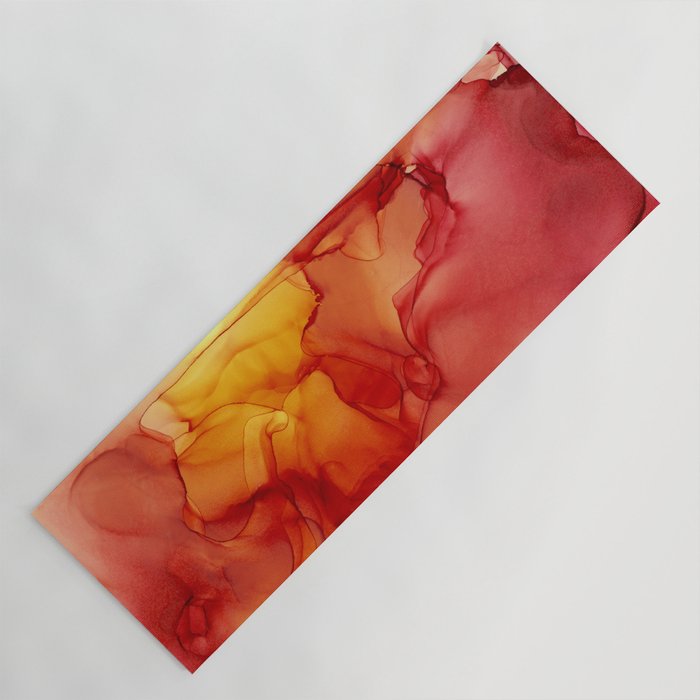 Red Sunset Abstract Ink Painting Red Orange Yellow Flame Yoga Mat
