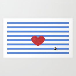 Red Heart and Blue Stripes Art Print