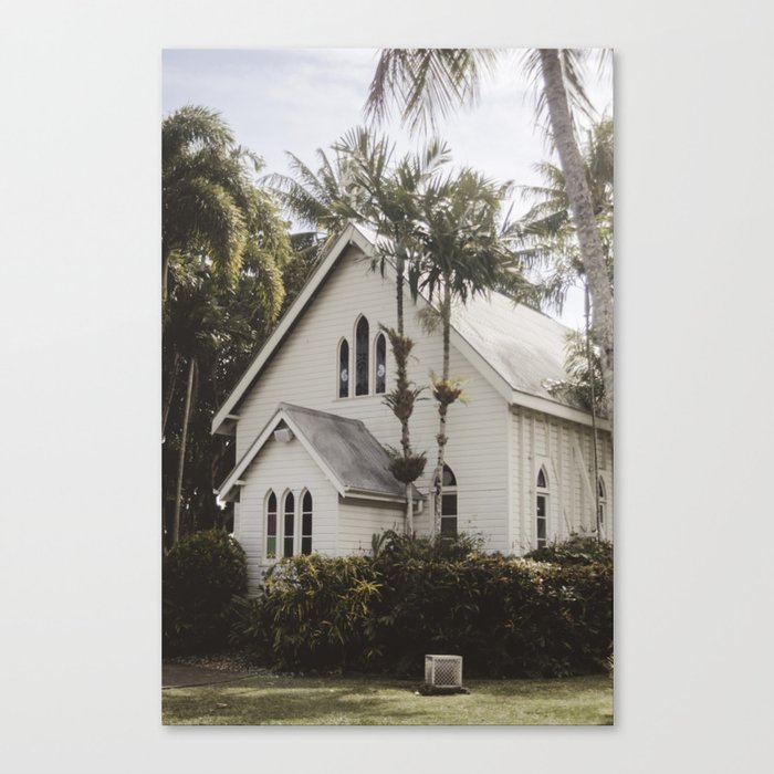 White Church and palms in Port Douglas, Australia Canvas Print