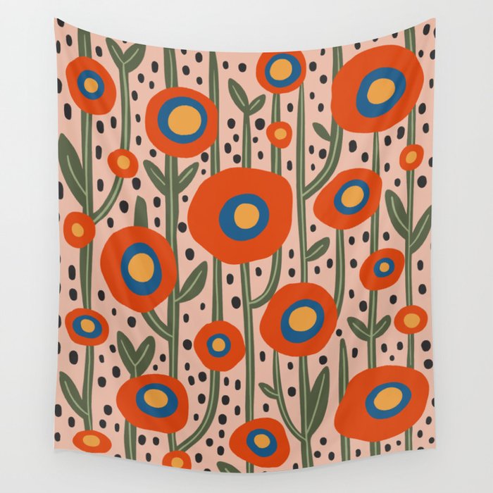Flower Market Amsterdam, Abstract Modern Floral Print Wall Tapestry