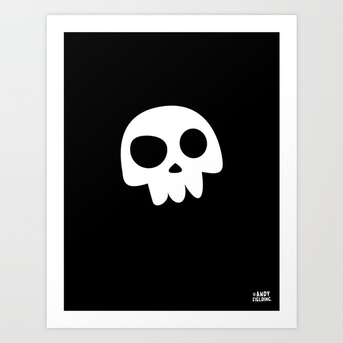 Skull Head logo with Three Teeth | Bones, white, pirates, symbolism, mortality, death, Halloween Art Print