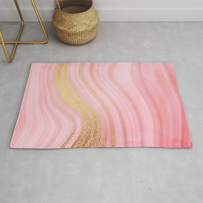 Walk with the waves - Pink and Gold Mermaid Marble Rug