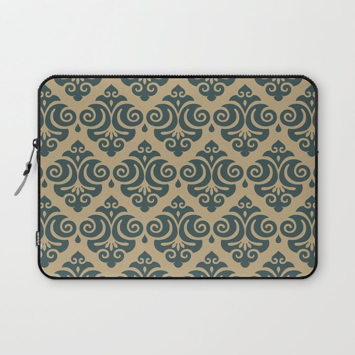 Victorian Modern Pattern in Forest Green and Gold Laptop Sleeve