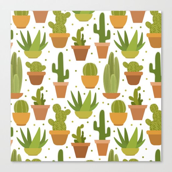 Cactuses white pattern Canvas Print