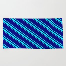 [ Thumbnail: Blue & Aqua Colored Pattern of Stripes Beach Towel ]