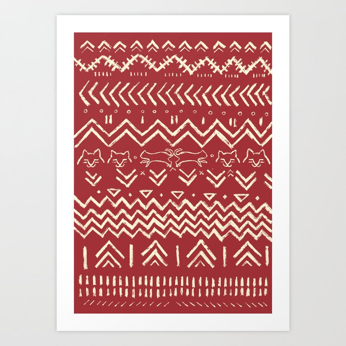 Pattern cat 05 red hand drawn boho Art Print