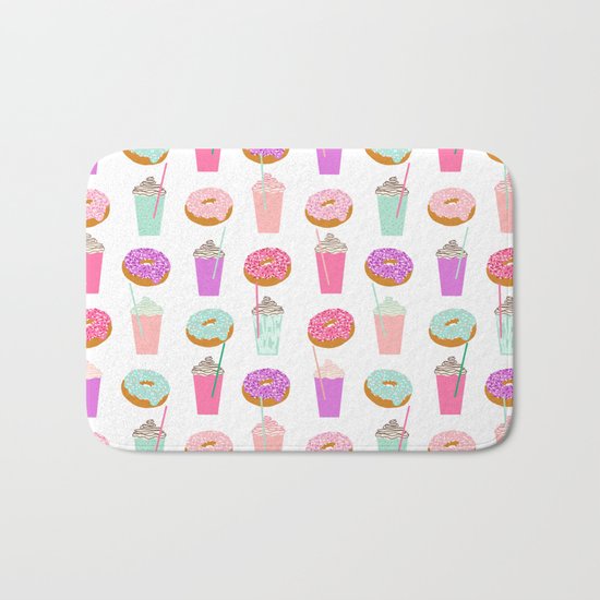 Coffee and Donuts pastel pink mint cute pattern gifts for valentines day love Bath Mat