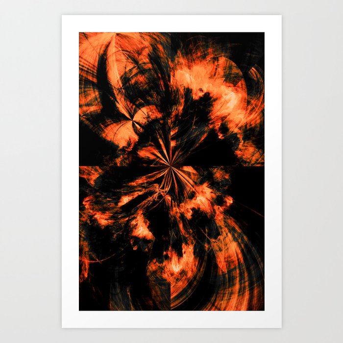 Black and Orange Fire Tie Dye Splash Abstract Artwork Art Print