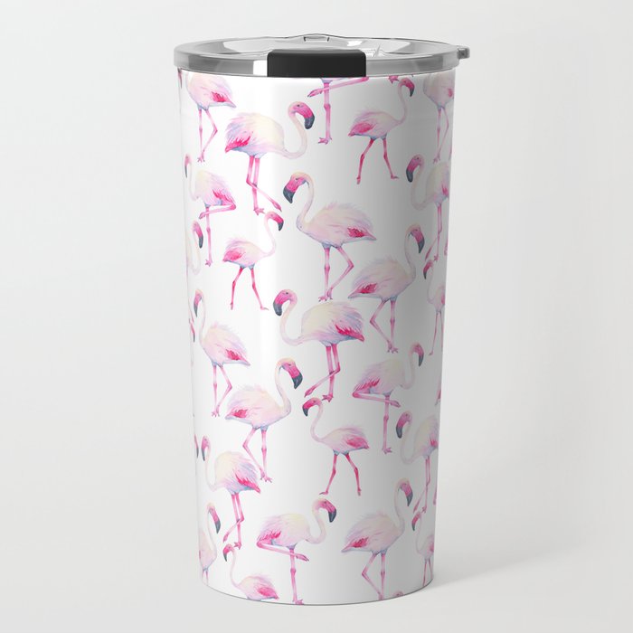 Tropical elegant watercolor pink flamingo bird Travel Mug