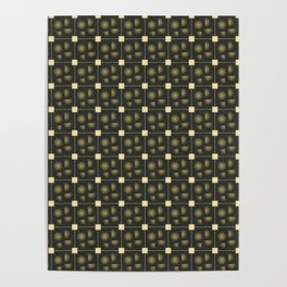magical magical pattern dark green with large yellow circles and squares around the perimeter Indian or old Russian motifs Poster