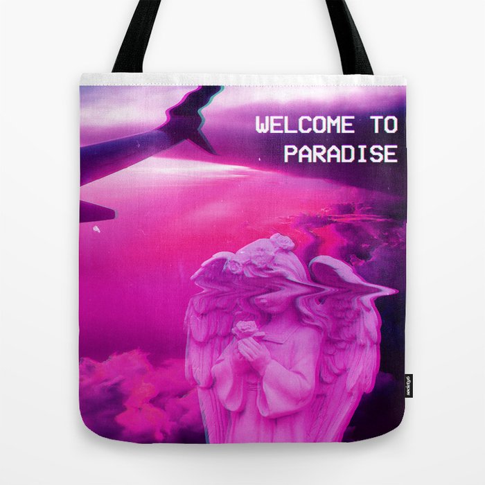 Aesthetic Vaporwave Angel Statue. Welcome to Paradise Meme design Tote Bag  by D&C DesignStudio