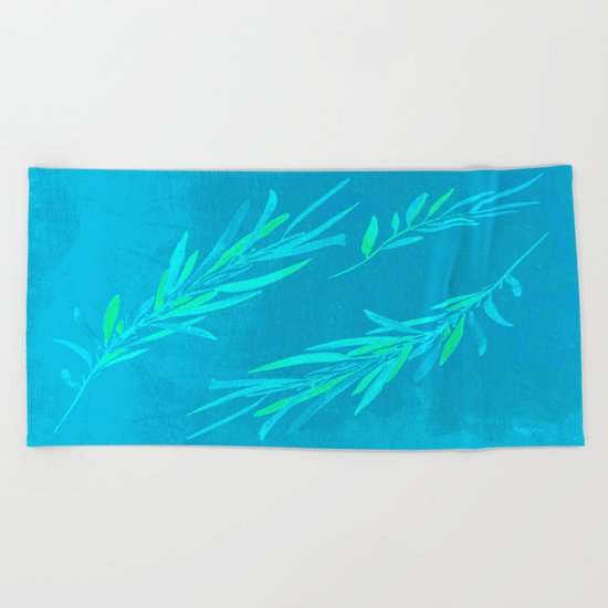 Eucalyptus leaves blue Beach Towel