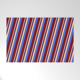 [ Thumbnail: Tan, Royal Blue, and Maroon Colored Lines Pattern Welcome Mat ]