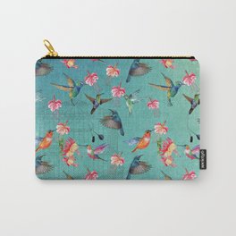 Vintage Watercolor hummingbirds and fuchsia flowers Carry-All Pouch