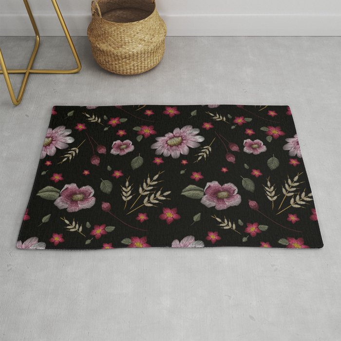 Embroidered Boho Floral Rug