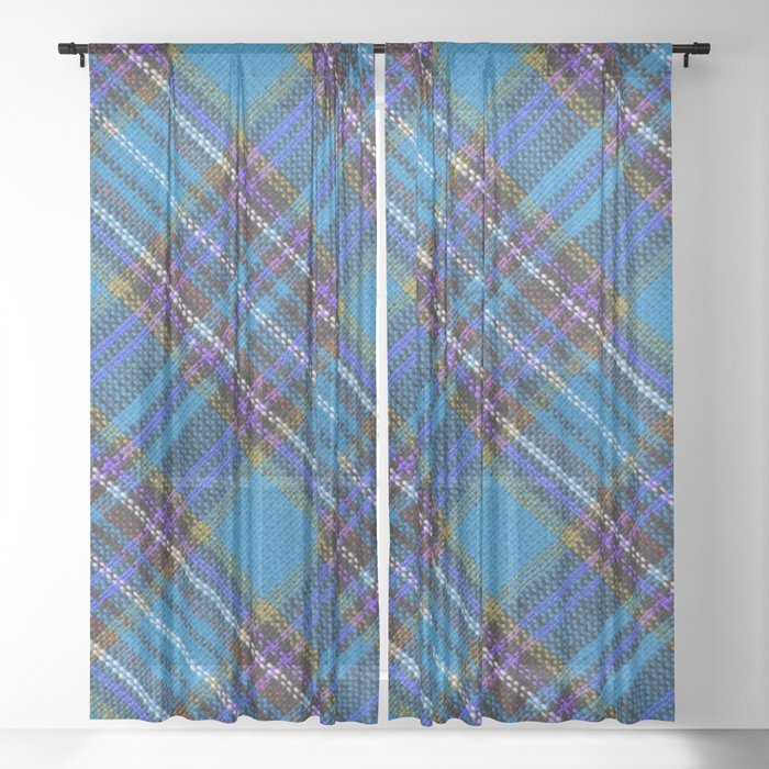 Plaid Blue Trendy Collection Sheer Curtain