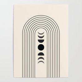 Geometric Lines in Black and Beige 13 (Rainbow and Moon Phases) Poster