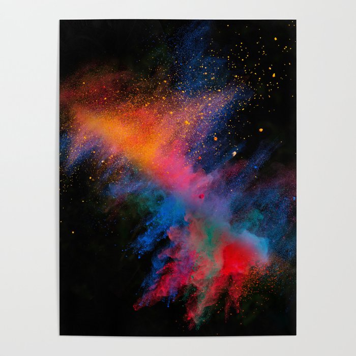 Launched colorful powder on black background Poster