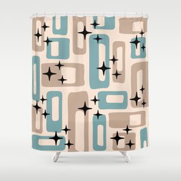 Retro Mid Century Modern Abstract Pattern 227 Blue and Beige Shower Curtain