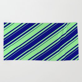 [ Thumbnail: Blue & Light Green Colored Lines Pattern Beach Towel ]